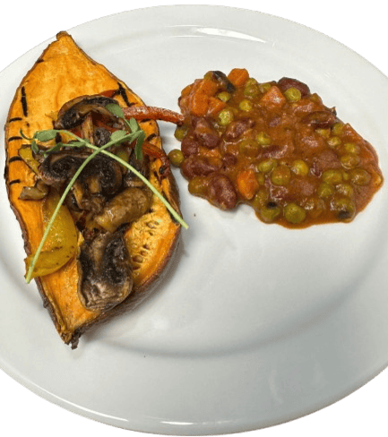 Grilled Sweet Potato with Vegs  and Beans